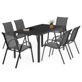 Salon de jardin MADRID table 150 CM et 6 chaises empilables