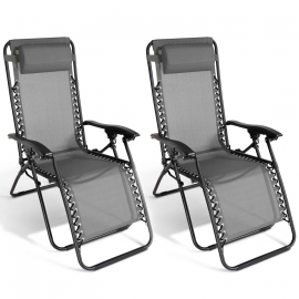 Lot de 2 fauteuils de jardin relax gris anthracite
