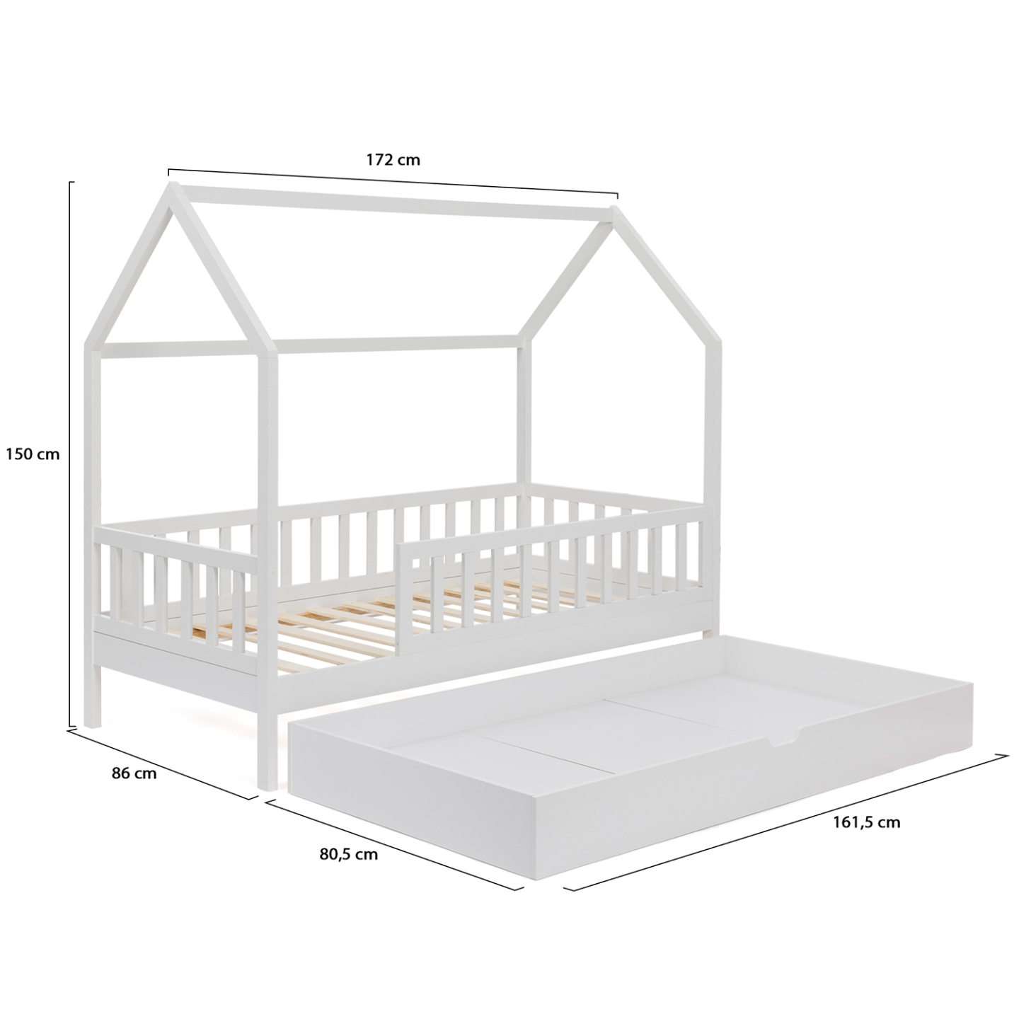 Merax Lettino per bambini 90 x 200 cm, letto singolo con 2 cassetti e rete a doghe, letto in legno con cassetta, per ragazze e ragazzi, grigio (senza materasso