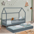 Lit cabane enfant 80 x 160 CM NEREE gris avec 1 tiroir lit gigogne