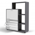 MEUBLE CHAUSSURES GRIS PORTES BLANCHES AVEC ETAGERE