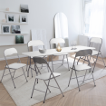 Ensemble pliant table d'appoint 180 cm et 6 chaises KITY blanches en PU