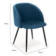 Lot de 2 chaises NINON en velours bleu pour salle à manger