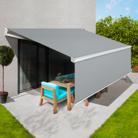 Store banne manuel 3,95x3 M gris clair lambrequin H.1,40 M Store banne manuel 3,95x3 M gris clair lambrequin H.1,40 M