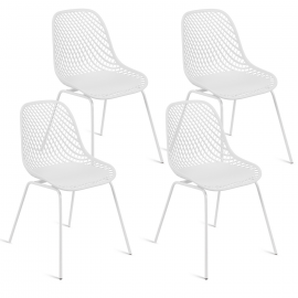Lot de 4 chaises MAELYS blanches pied métal pour salle à manger Lot de 4 chaises MAELYS blanches pied métal pour salle à manger