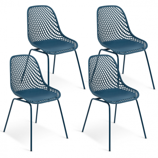 Lot de 4 chaises MAELYS bleues pied métal pour salle à manger