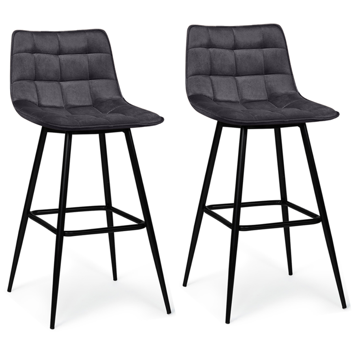 Lot de 2 tabourets de bar MADY en velours gris foncé Lot de 2 tabourets de bar MADY en velours gris foncé