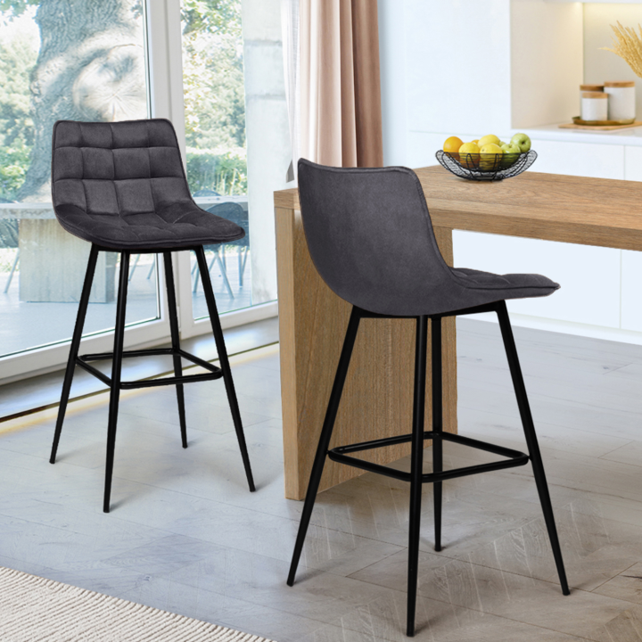 Lot de 2 tabourets de bar MADY en velours gris foncé Lot de 2 tabourets de bar MADY en velours gris foncé