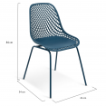 Lot de 4 chaises MAELYS bleues pied métal pour salle à manger