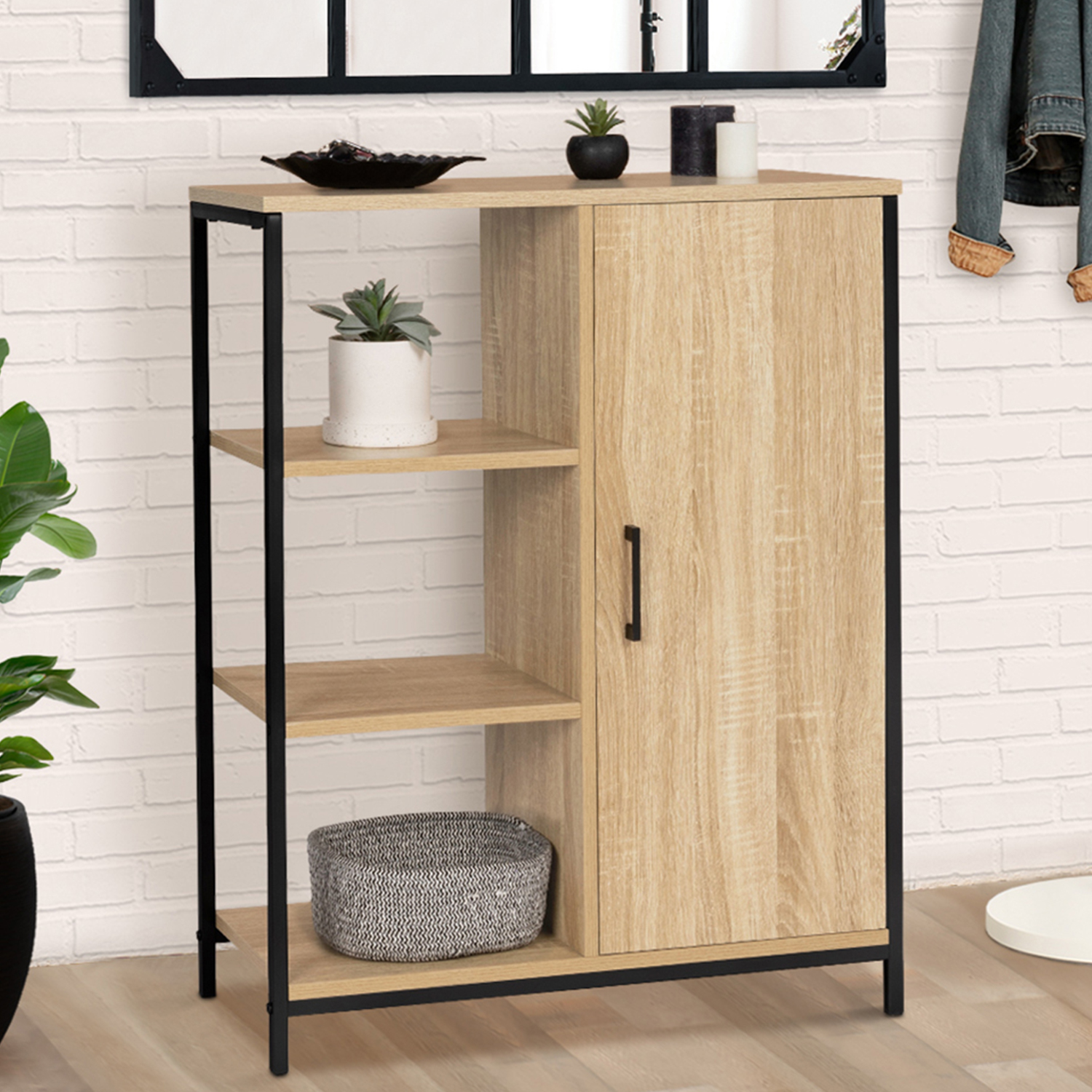 Buffet style industriel avec étagères et placard