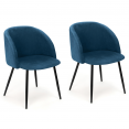 Lot de 2 chaises NINON en velours bleu pour salle à manger