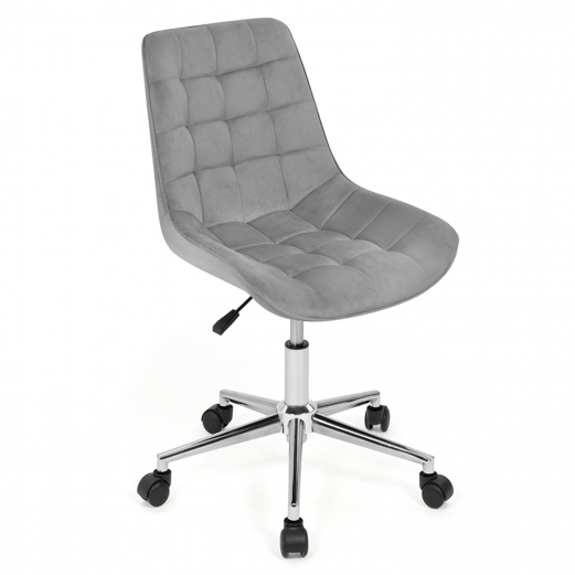 Chaise de bureau MADY en velours gris clair à roulettes
