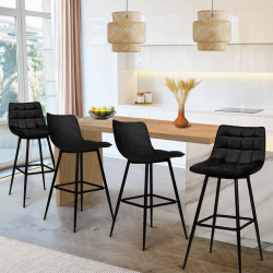 15307 - Set di 4 sgabelli da bar in velluto nero Lot de 4 tabourets de bar MADY en velours noir