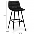 Lot de 4 tabourets de bar MADY en velours noir