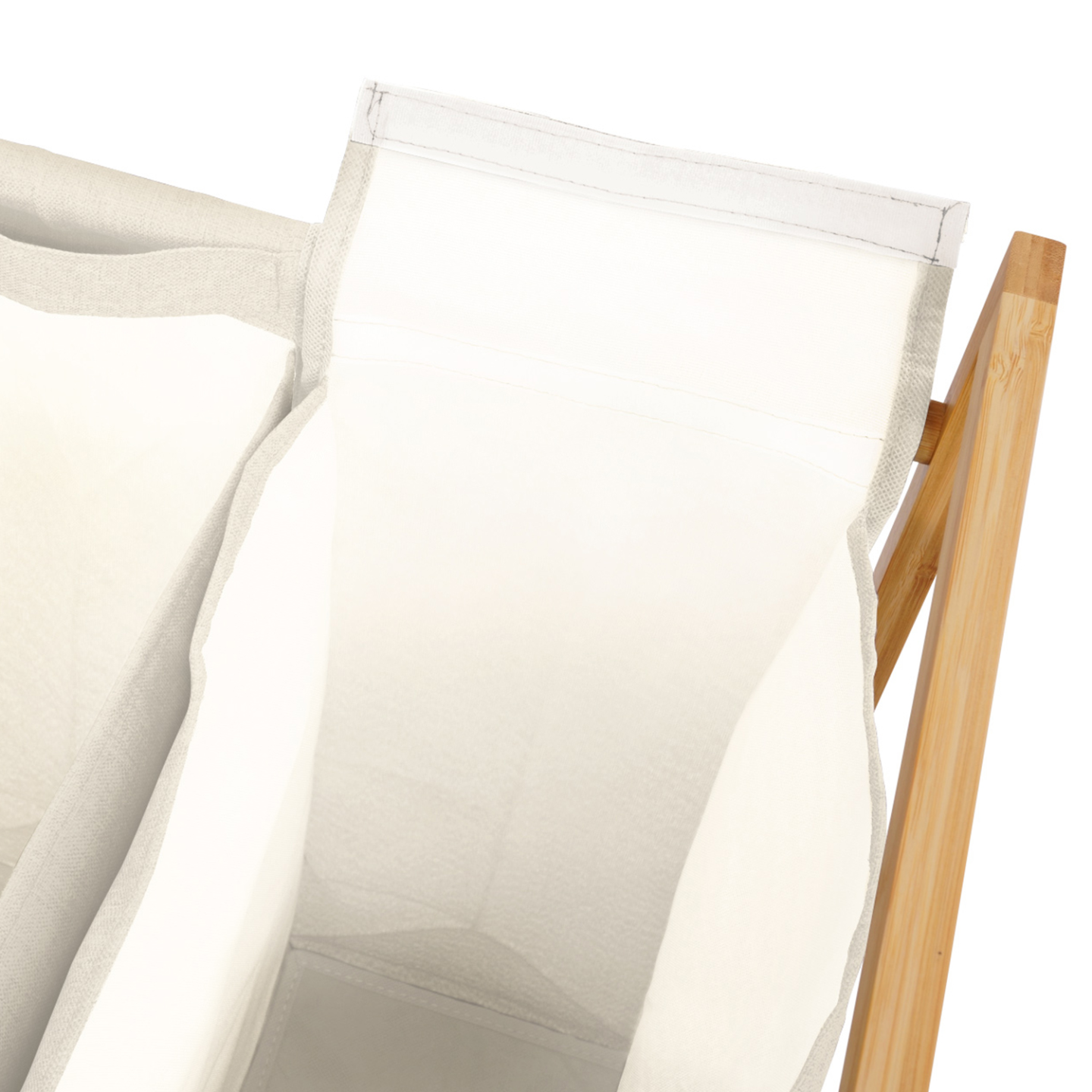 Bambus Wschekorb 3 Fcher mit Rollen Stoff ecru - RITA | ID Market