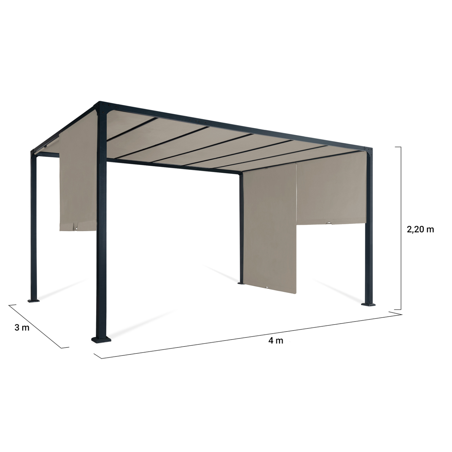 Pergola coulissante 3x4m en acier gris et toile taupe | ID Market