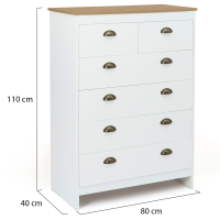 Grande Commode 5 Tiroirs Style Campagne – Blanc – Bois Tendre – Palazzo Int HMA05