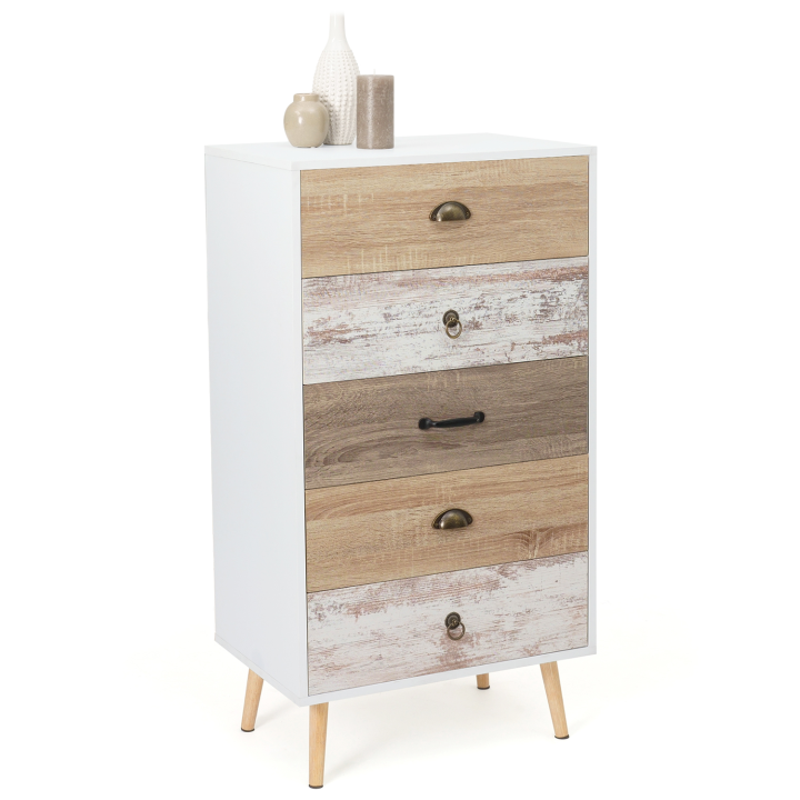 Chiffonnier 5 tiroirs BAHIA 60 cm commode semainier scandinave Chiffonnier 5 tiroirs BAHIA 60 cm commode semainier scandinave