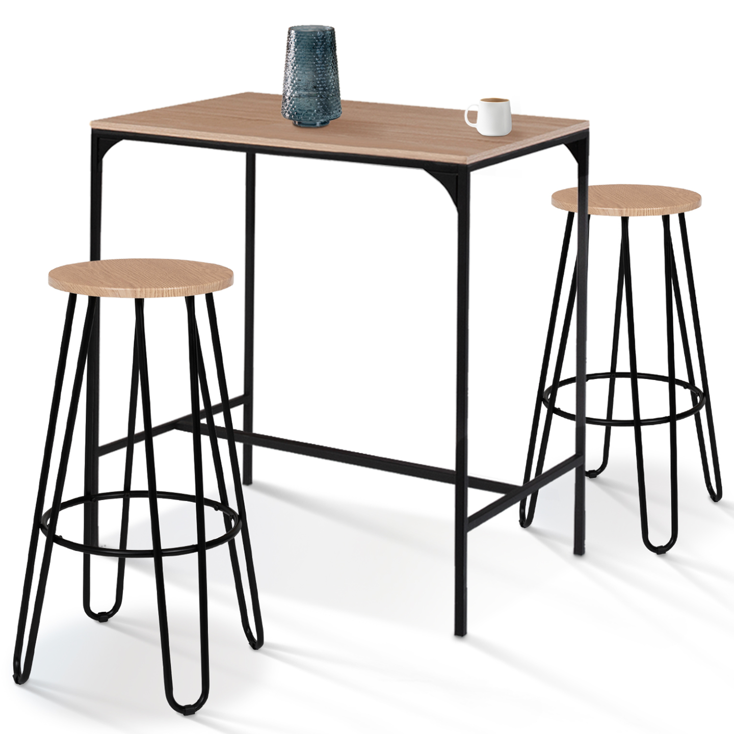Set Tavolo Bar Detroit IDMarket Con 2 Sgabelli - Design Industriale