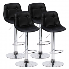 Lot de 4 tabourets de bar DENVER noir vintage pied chromé Lot de 4 tabourets de bar DENVER noir vintage pied chromé