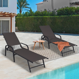 Lot de 2 transats de jardin en acier FIDJI structure noire toile textilène gris anthracite Lot de 2 transats de jardin en acier FIDJI structure noire toile textilène gris anthracite