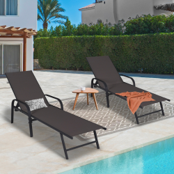 15219 - Set di 2 lettini da giardino reclinabili in acciaio nero e tessuto grigio Lot de 2 transats de jardin en acier FIDJI structure noire toile textilène gris anthracite