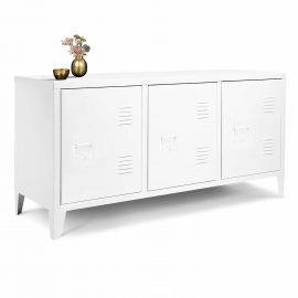 Buffet bas ESTER 3 portes métal blanc design industriel 113 cm