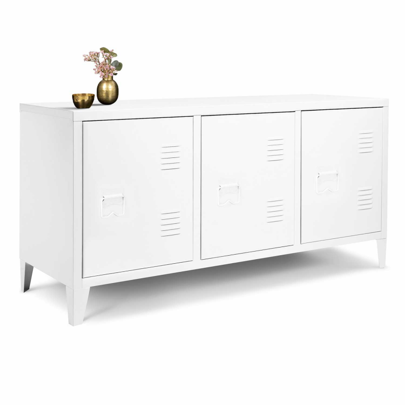 Buffet Bas Industriel ESTER 113cm - 3 Portes Métal Noir Et Bois | Rangement Salon Ou Salle à Manger