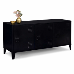 15279 - Credenza bassa industriale a 3 ante in metallo nero Buffet bas 113 cm ESTER 3 portes métal noir design industriel