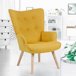 13155 - Poltrona di design scandinavo giallo senape Fauteuil scandinave Ivar en tissu jaune