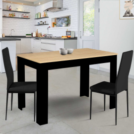 Table à manger ROZY 4 personnes noire plateau façon hêtre 110 cm