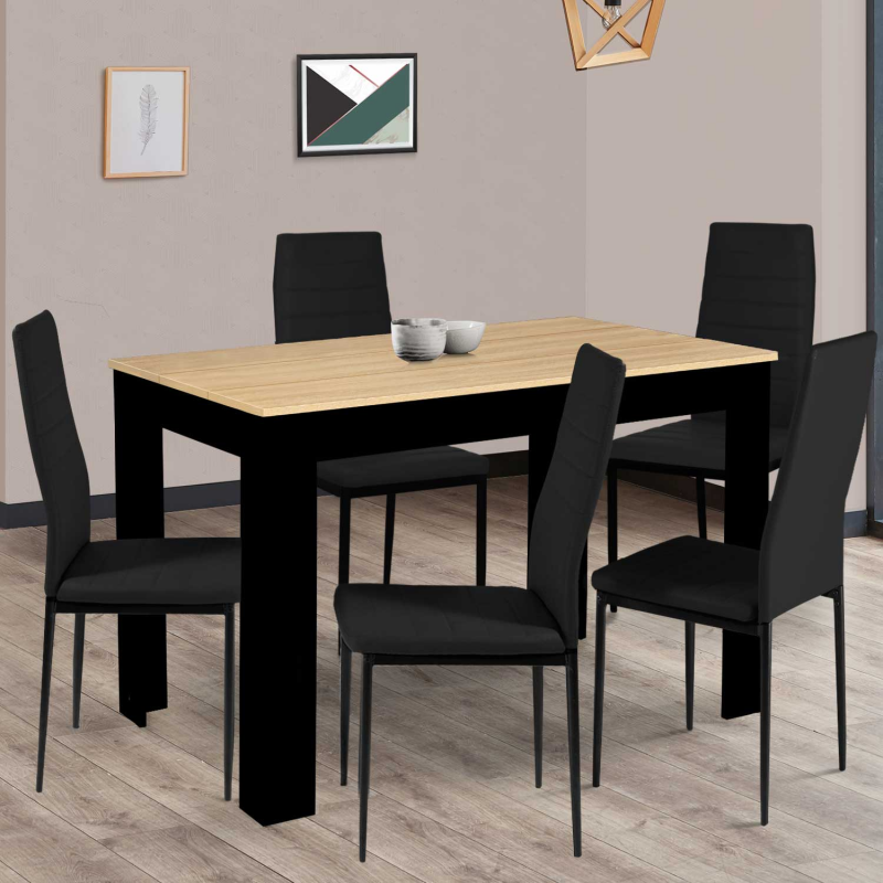 Table à manger 4 personnes noir et bois 110 cm - ROZY