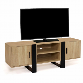 Meuble TV PHOENIX 2 portes bois et noir 140 cm