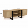 Meuble TV PHOENIX 2 portes bois et noir 140 cm