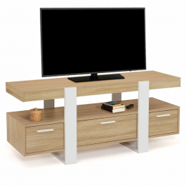 Meuble TV PHOENIX avec tiroirs bois et blanc