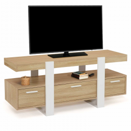 Meuble TV 116 cm PHOENIX avec tiroirs bois et blanc