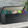 Coffre de rangement métal verrouillable gris anthracite pour jardin 600L 165x70x62 CM