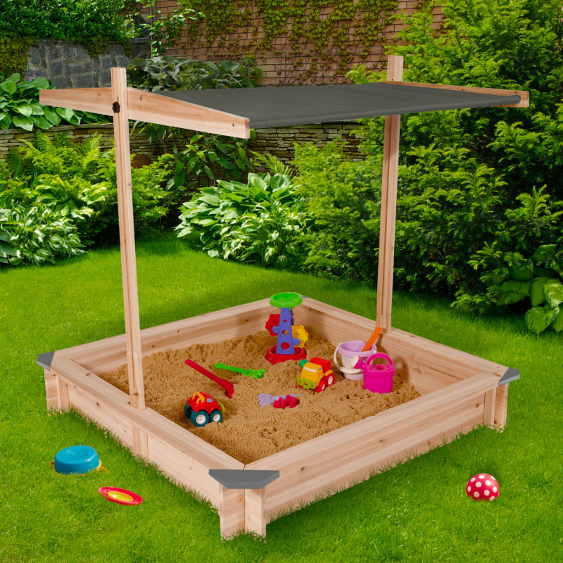 Bac à sable pour enfant en bois avec toit gris