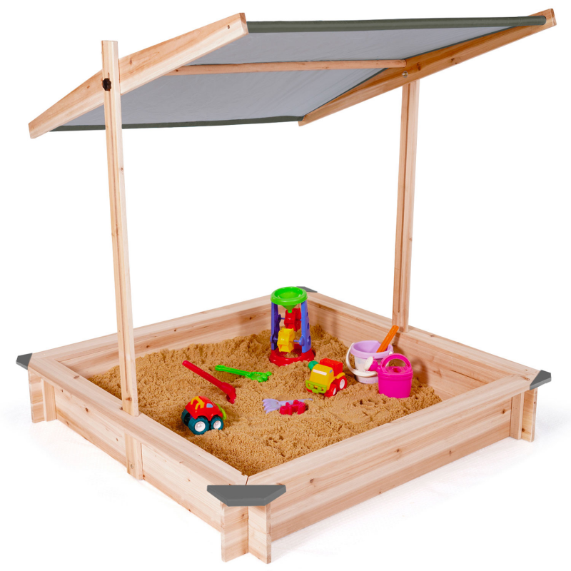 Bac à sable pour enfant en bois avec toit gris