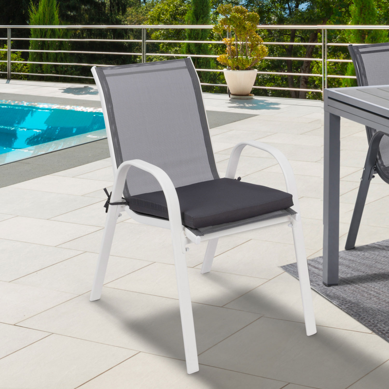 Galette de chaise polyester biface gris et taupe - Pouf et coussin  d'extérieur - Mobilier de jardin - Jardin et Plein air