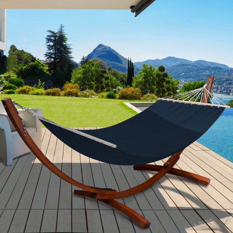 Hamac chaise XL Colombie bleu naturel et bois