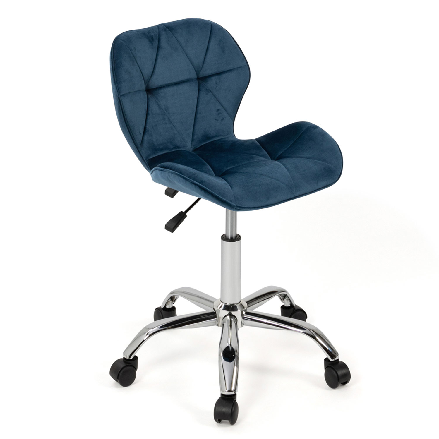 Chaise de bureau velours bleu à roulettes