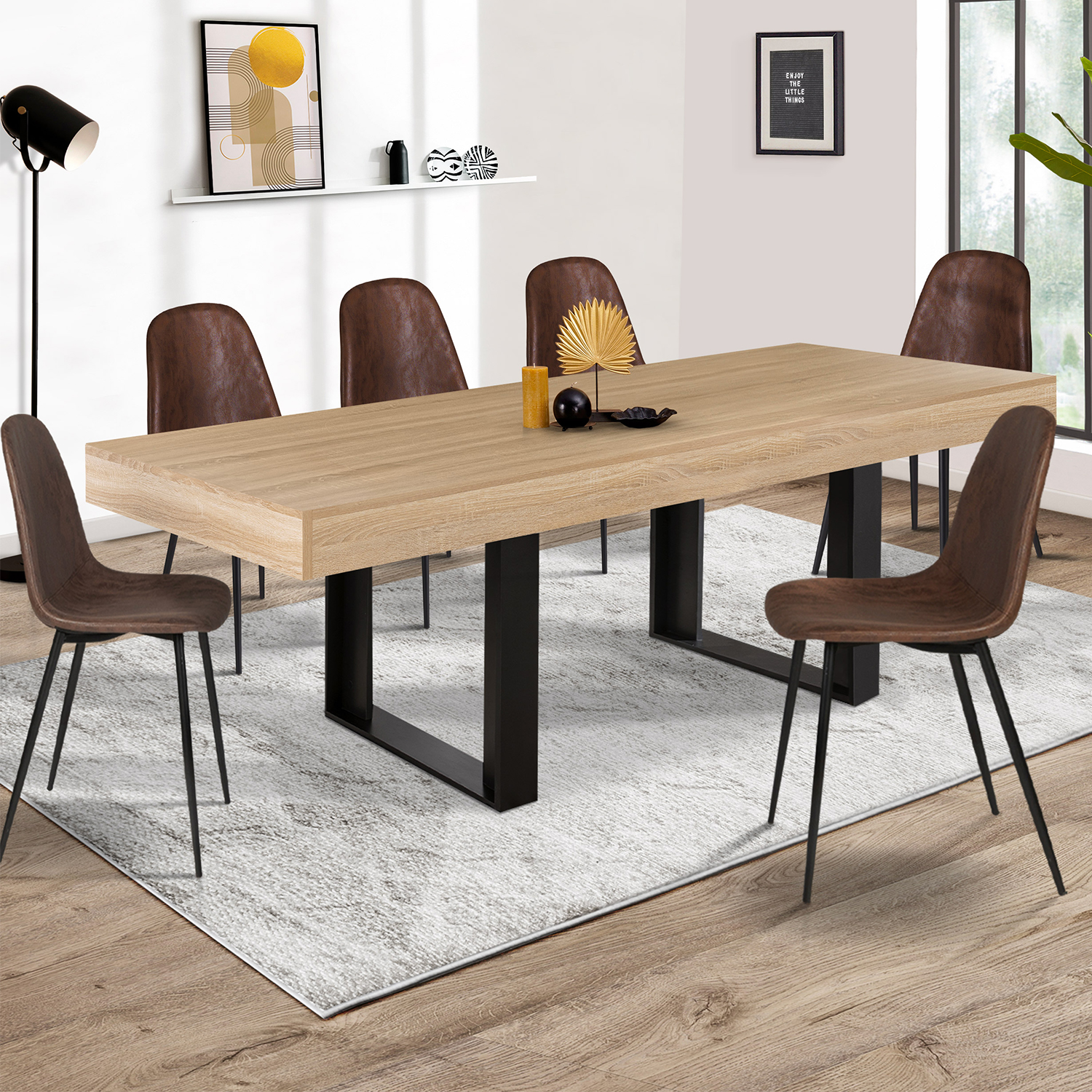 Table à manger industrielle bois et noir 224cm - PHOENIX