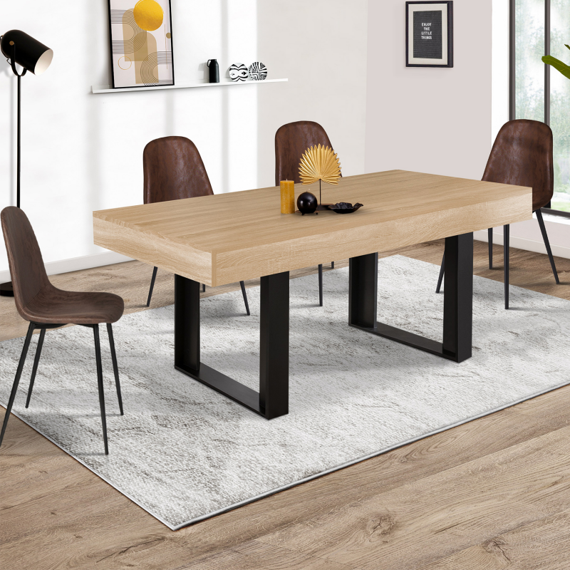Table à manger industrielle bois imitation hêtre 160 cm - PHOENIX