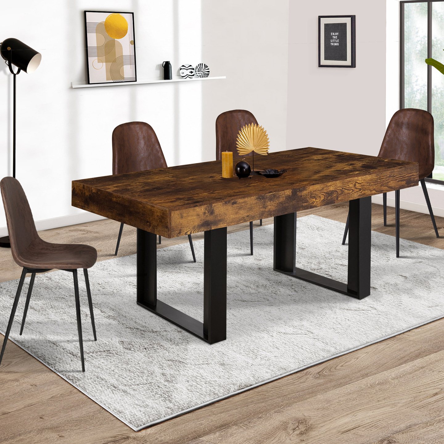 Table à Manger Ronde Extensible PHOENIX 4-6 Personnes - Plateau Bois Vieilli, Pieds Noir - 110 Cm Extensible à 150 Cm - 9