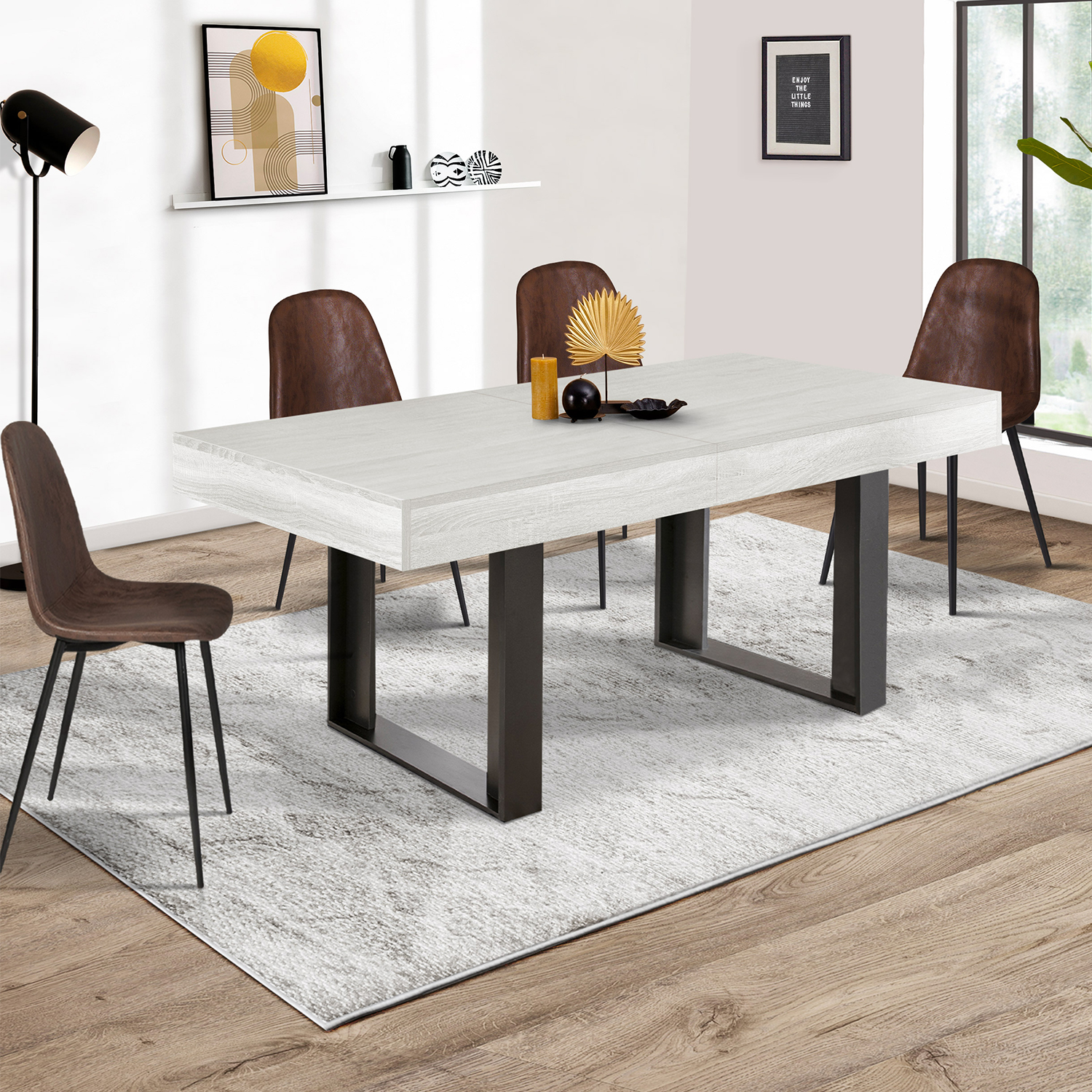 Table scandinave extensible INGA 4-6 personnes plateau gris anthracite  pieds bois 120-160 cm - Achat & prix