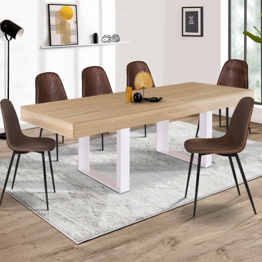 Table à manger extensible PHOENIX 6-10 personnes bois et blanc 160-200 cm