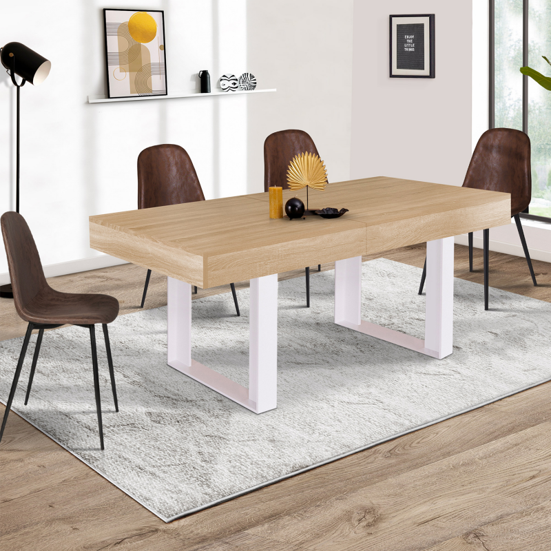 Table à manger ronde extensible bois et noir 6-10 personnes