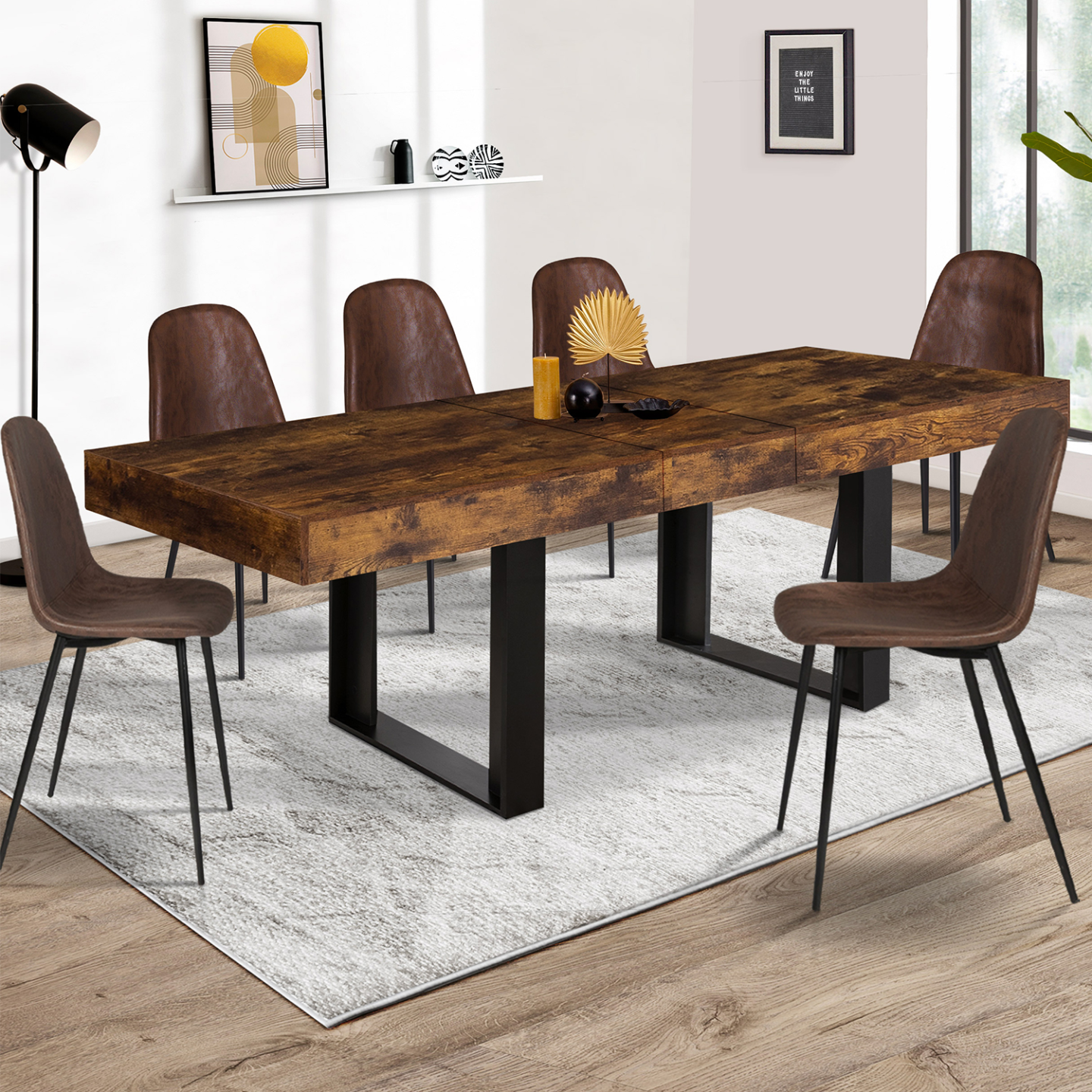 Table à Manger Ronde Extensible Phoenix - Bois Vieilli Et Noir, 110-150 Cm, Pour 4-6 Personnes - Style Industriel