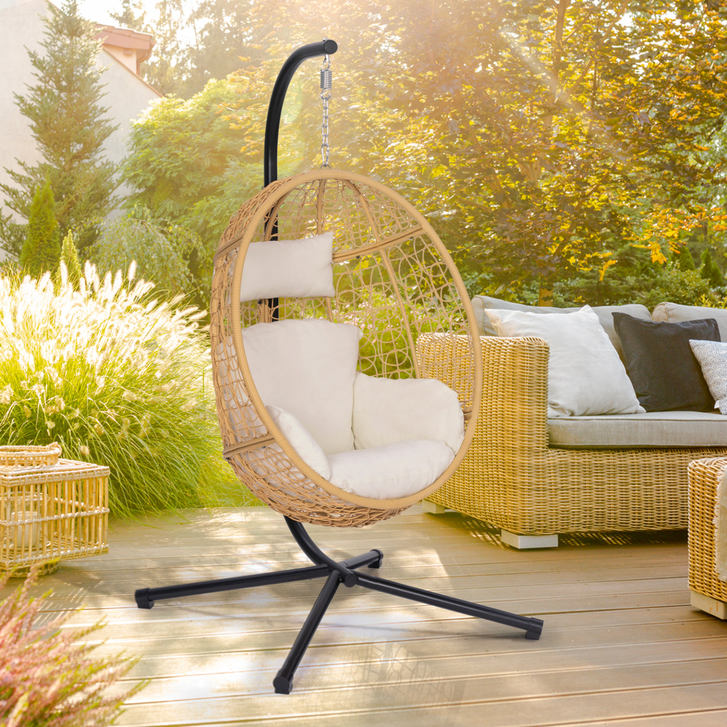 Poltrona da giardino sospesa con struttura Santorin in grigio scuro e